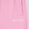Pantaloni da jogging a vita media e gamba larga in morbido jersey di cotone, colore rosa confetto Pantaloni da jogging a vita media e gamba larga in morbido jersey di cotone, colore rosa confetto