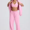 Pantaloni da jogging a vita media e gamba larga in morbido jersey di cotone, colore rosa confetto Pantaloni da jogging a vita media e gamba larga in morbido jersey di cotone, colore rosa confetto