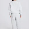 Pantaloni da jogging comodi a vita media in jersey di cotone spazzolato grigio melange Pantaloni da jogging comodi a vita media in jersey di cotone spazzolato grigio melange