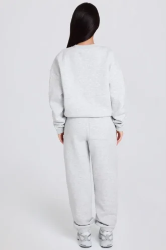 Pantaloni da jogging comodi a vita media in jersey di cotone spazzolato grigio melange Pantaloni da jogging comodi a vita media in jersey di cotone spazzolato grigio melange