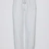 Pantaloni da jogging comodi a vita media in jersey di cotone spazzolato grigio melange Pantaloni da jogging comodi a vita media in jersey di cotone spazzolato grigio melange
