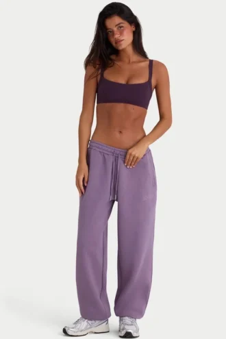 Pantaloni da jogging comodi a vita media in jersey spazzolato, colore Dusk