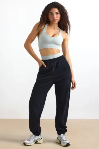 Pantaloni da jogging in felpa di cotone a vita media in nero
