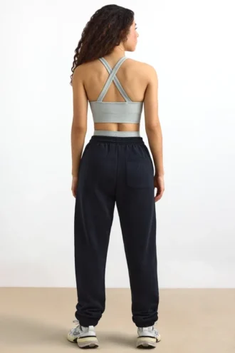 Pantaloni da jogging in felpa di cotone a vita media in nero