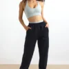 Pantaloni da jogging in felpa di cotone a vita media in nero Pantaloni da jogging in felpa di cotone a vita media in nero
