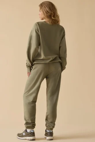 Pantaloni da jogging in felpa di cotone a vita media in verde kaki