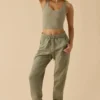 Pantaloni da jogging in felpa di cotone a vita media in verde kaki Pantaloni da jogging in felpa di cotone a vita media in verde kaki