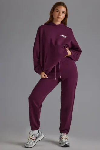 Pantaloni da jogging in jersey di cotone morbido a vita media e vestibilità comoda, colore Grape