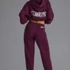 Pantaloni da jogging in jersey di cotone morbido a vita media e vestibilità comoda, colore Grape Pantaloni da jogging in jersey di cotone morbido a vita media e vestibilità comoda, colore Grape