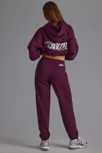 Pantaloni da jogging in jersey di cotone morbido a vita media e vestibilità comoda, colore Grape