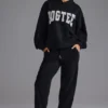 Pantaloni da jogging in jersey di cotone morbido a vita media in nero Pantaloni da jogging in jersey di cotone morbido a vita media in nero