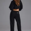 Pantaloni da jogging in jersey di cotone morbido a vita media in nero Pantaloni da jogging in jersey di cotone morbido a vita media in nero
