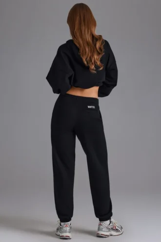 Pantaloni da jogging in jersey di cotone morbido a vita media in nero