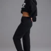 Pantaloni da jogging in jersey di cotone morbido a vita media in nero Pantaloni da jogging in jersey di cotone morbido a vita media in nero