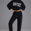 Pantaloni da jogging in jersey di cotone morbido a vita media in nero Pantaloni da jogging in jersey di cotone morbido a vita media in nero