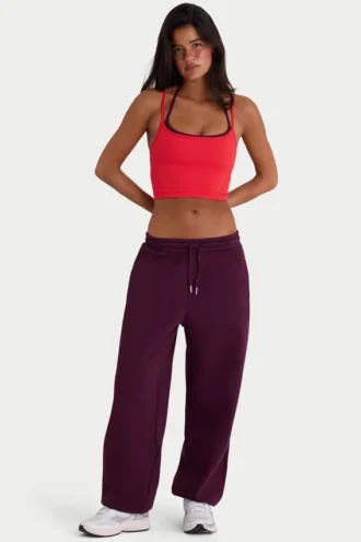 Pantaloni da jogging in jersey di cotone spazzolato a vita media in bordeaux