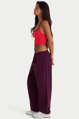 Pantaloni da jogging in jersey di cotone spazzolato a vita media in bordeaux