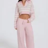 Pantaloni da jogging in maglia a vita media e gamba larga in rosa tenue Pantaloni da jogging in maglia a vita media e gamba larga in rosa tenue