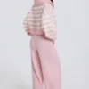 Pantaloni da jogging in maglia a vita media e gamba larga in rosa tenue Pantaloni da jogging in maglia a vita media e gamba larga in rosa tenue