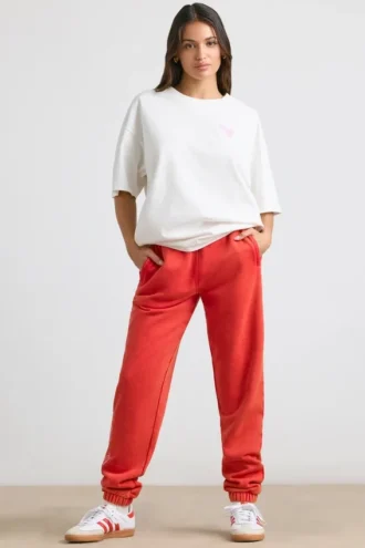 Pantaloni da jogging oversize in jersey spazzolato, colore rosso