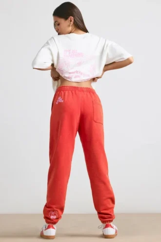 Pantaloni da jogging oversize in jersey spazzolato, colore rosso