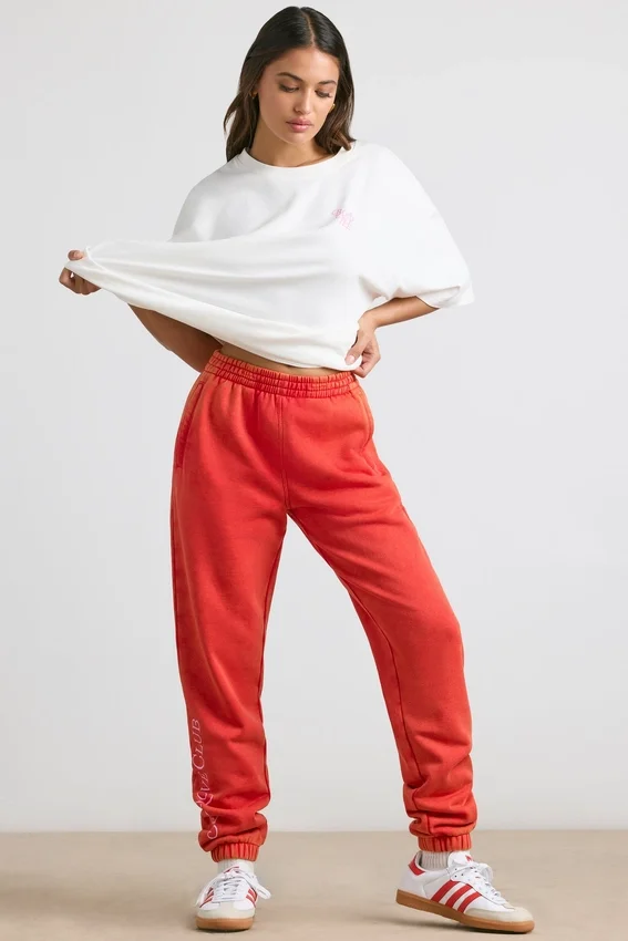 Pantaloni da jogging oversize in jersey spazzolato, colore rosso Pantaloni da jogging oversize in jersey spazzolato, colore rosso