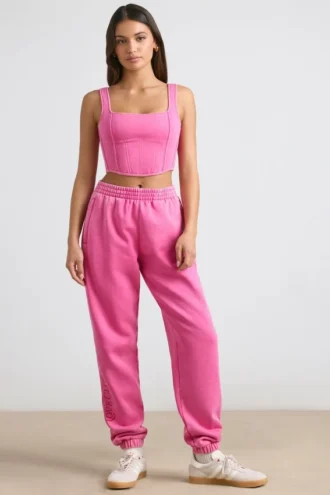 Pantaloni da jogging oversize in jersey spazzolato rosa shocking