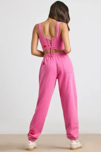Pantaloni da jogging oversize in jersey spazzolato rosa shocking