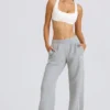 Pantaloni jogger a vita media e gamba dritta in grigio melange