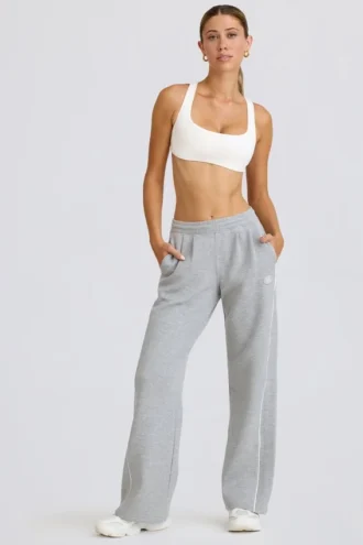 Pantaloni jogger a vita media e gamba dritta in grigio melange