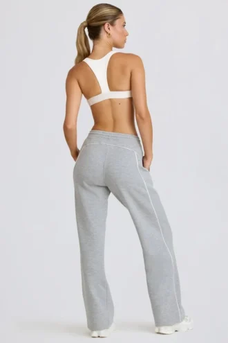 Pantaloni jogger a vita media e gamba dritta in grigio melange