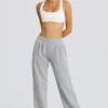 Pantaloni jogger a vita media e gamba dritta in grigio melange
