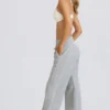 Pantaloni jogger a vita media e gamba dritta in grigio melange