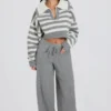 Pantaloni jogger in maglia a vita media e gamba larga in grigio Pantaloni jogger in maglia a vita media e gamba larga in grigio