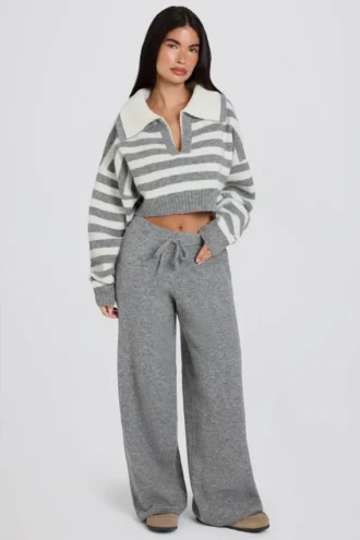 Pantaloni jogger in maglia a vita media e gamba larga in grigio