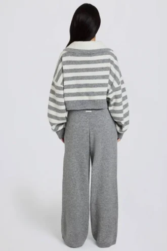 Pantaloni jogger in maglia a vita media e gamba larga in grigio