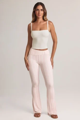 Pantaloni svasati a vita media con risvolto in modal Bebe con stampa a righe