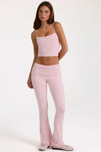 Pantaloni svasati a vita media in Modal color Blush