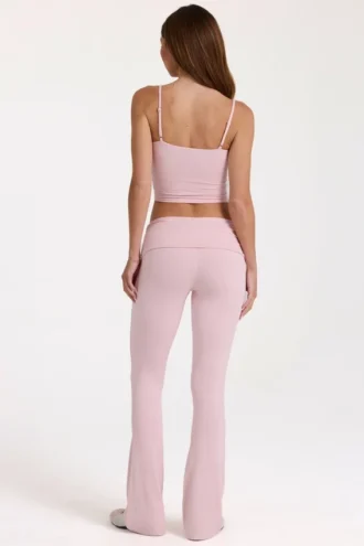 Pantaloni svasati a vita media in Modal color Blush