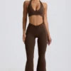 Pantaloni svasati con ruches in jersey spazzolato in Pecan Marl Pantaloni svasati con ruches in jersey spazzolato in Pecan Marl