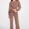 Pantaloni Thea in Modal a vita bassa e gamba dritta in color moka Pantaloni Thea in Modal a vita bassa e gamba dritta in color moka
