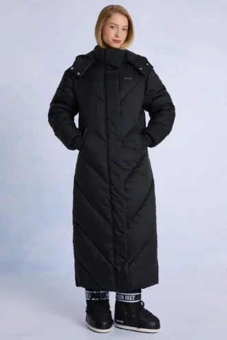 Parka lungo impermeabile con cappuccio in nero Parka lungo impermeabile con cappuccio in nero