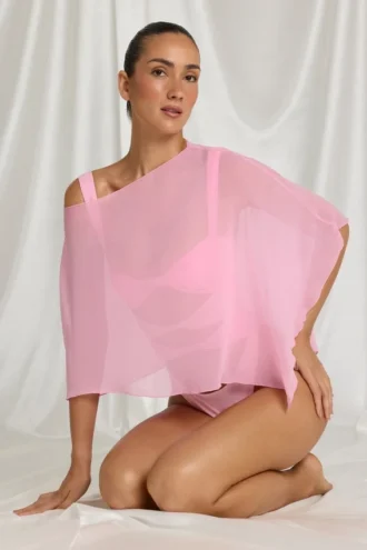 Poncho trasparente Zarayah in rosa zucchero filato