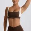 Reggiseno sportivo a contrasto in melange color noce Reggiseno sportivo a contrasto in melange color noce
