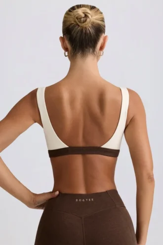 Reggiseno sportivo a contrasto in melange color noce
