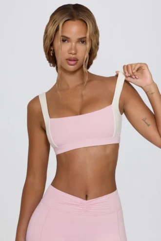 Reggiseno sportivo a contrasto in rosa pallido melange