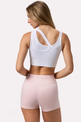 Reggiseno sportivo asimmetrico senza cuciture in morbida maglia a costine, bianco