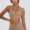 Reggiseno sportivo con scollo a V in jersey spazzolato color moka melange Reggiseno sportivo con scollo a V in jersey spazzolato color moka melange
