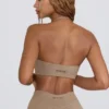 Reggiseno sportivo con scollo a V in jersey spazzolato color moka melange Reggiseno sportivo con scollo a V in jersey spazzolato color moka melange