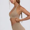 Reggiseno sportivo con scollo a V in jersey spazzolato color moka melange Reggiseno sportivo con scollo a V in jersey spazzolato color moka melange